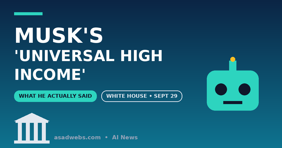Elon Musk universal high income cover with White House and robot icons