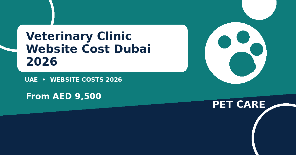 Guide cover: veterinary clinic website cost in Dubai, UAE in 2026 — WhatsApp booking, bilingual pages and instalment options priced in AED