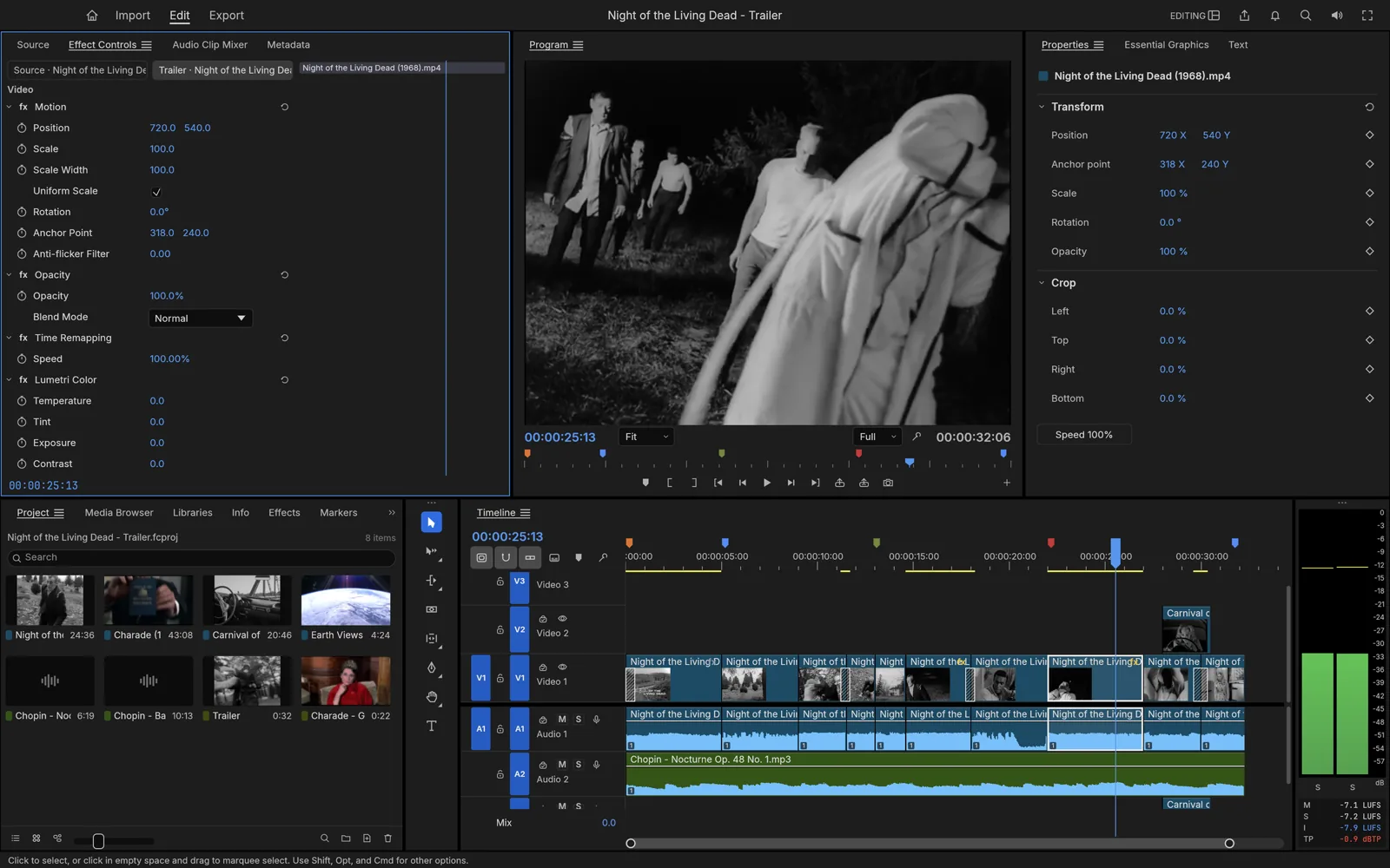 FilmCraft video editor with program monitor, video scopes and a multi-track timeline